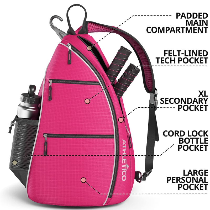 Athletico Sling Bag - Crossbody Backpack for Pickleball, Tennis, Racketball, and Travel for Men and Women (Pink) - Image 2